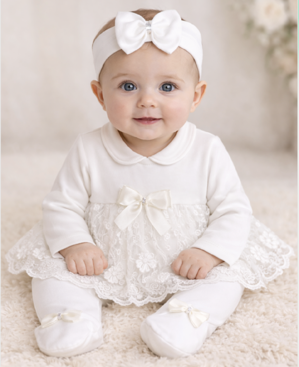 3 részes elegáns babaszett – Kis Angyal, fehér, 1.2 Méret: 62 (2-4hó)