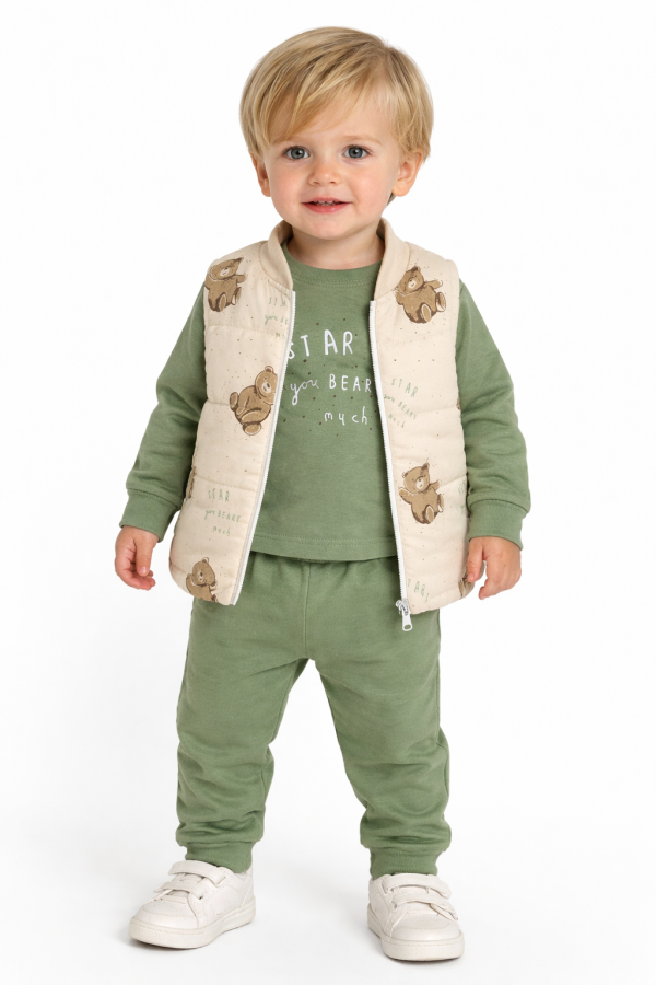 3 részes babaruha szett mellénnyel – Maci Méret: 80 (9-12hó)