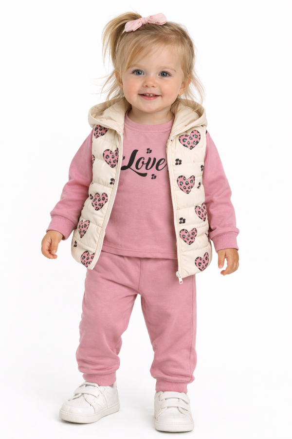 3 részes babaruha szett mellénnyel – Szivecske Méret: 74 (6-9hó)