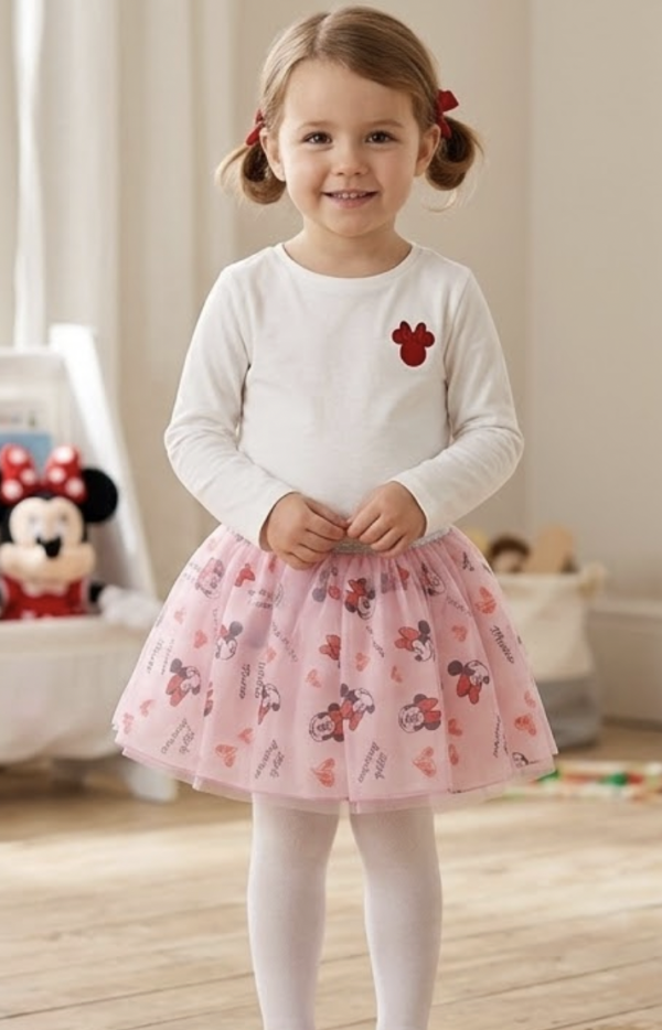 Pörgős lányka szoknya- Minnie, halvány rozsaszín Méret: 116 (6éves)