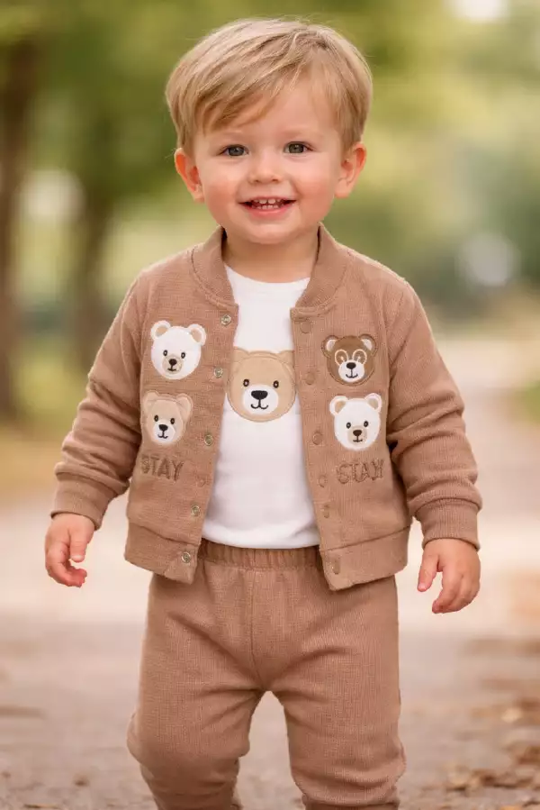 3részes babaruha szett - Maci, barna Méret: 56-62