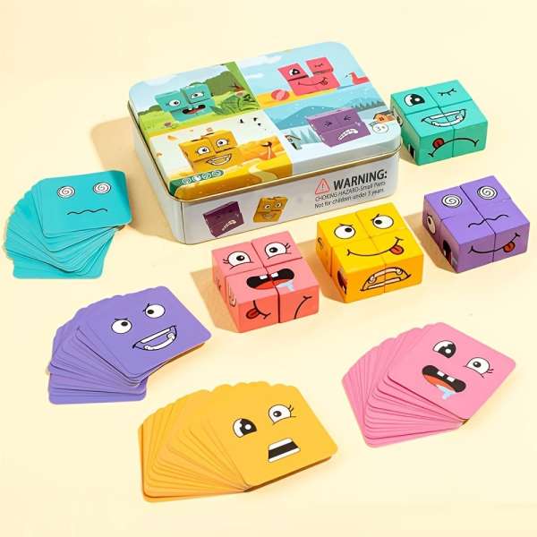 1 készlet Fa Gyerekek Arc kirakó Puzzle Építőkocka