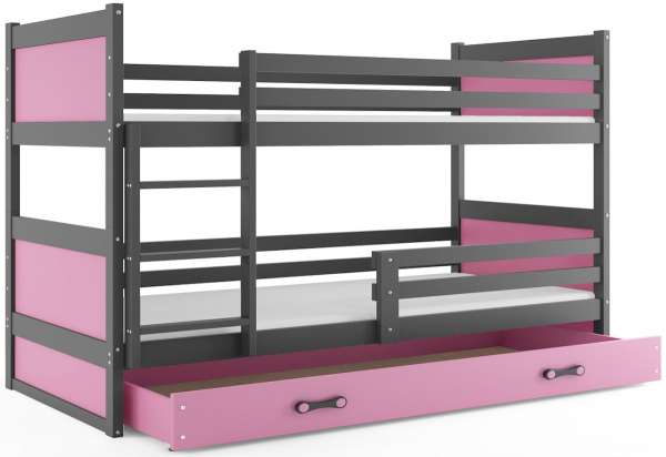 FIONA 3 COLOR emeletes ágy pótággyal, 80x190 cm, grafit/rózsaszín