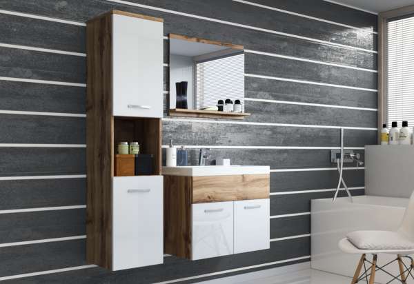 BOTTON fürdőszoba összeállítás mosdóval, wotan/magasfényű fehér