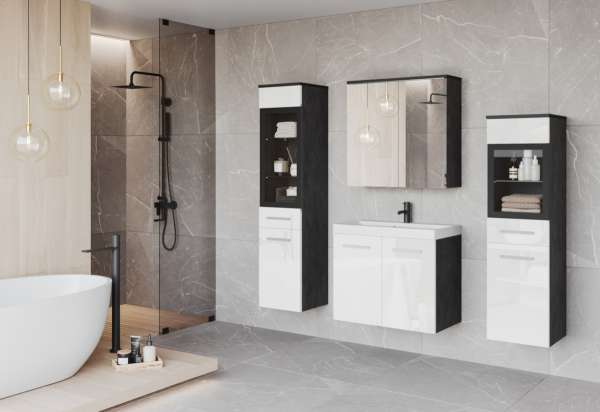 EMBER II fürdőszoba összeállítás mosdóval + LED világítás, matera/fehér fényű