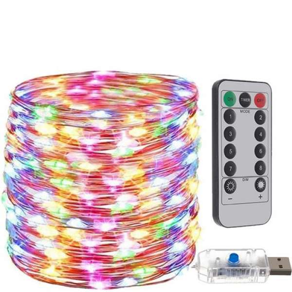 Távirányítós karácsonyi fényfüzér USB - Többszínű (300 LED)