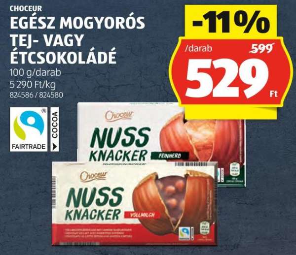 Choceur Egész Mogyorós Tej- vagy Étcsokoládé