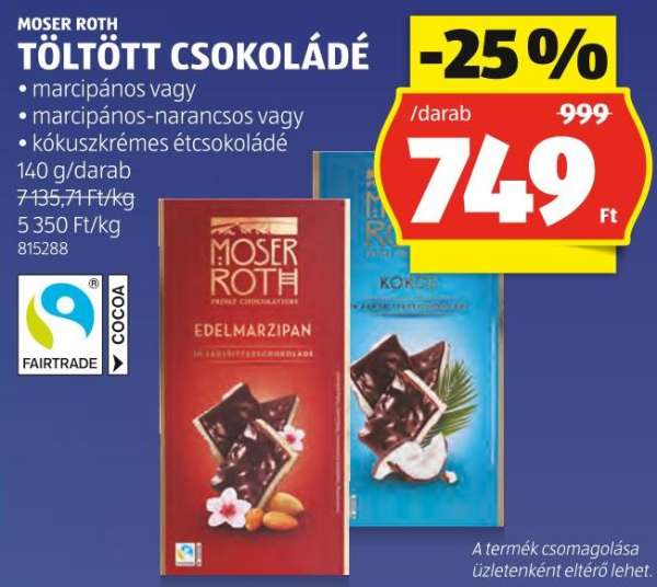 MOSER ROTH TÖLTÖTT CSOKOLÁDÉ