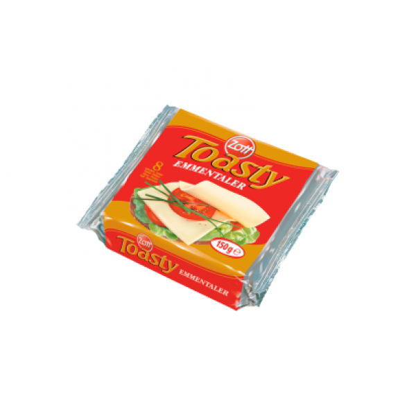 Zott Toasty Emmentaler szeletelt, ementáli ízű, zsíros ömlesztett sajt 8 x 18,75 g (150 g)