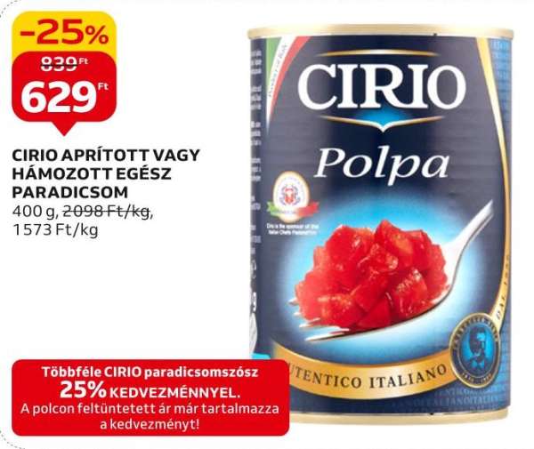 Cirio Aprított vagy hámozott egész paradicsom