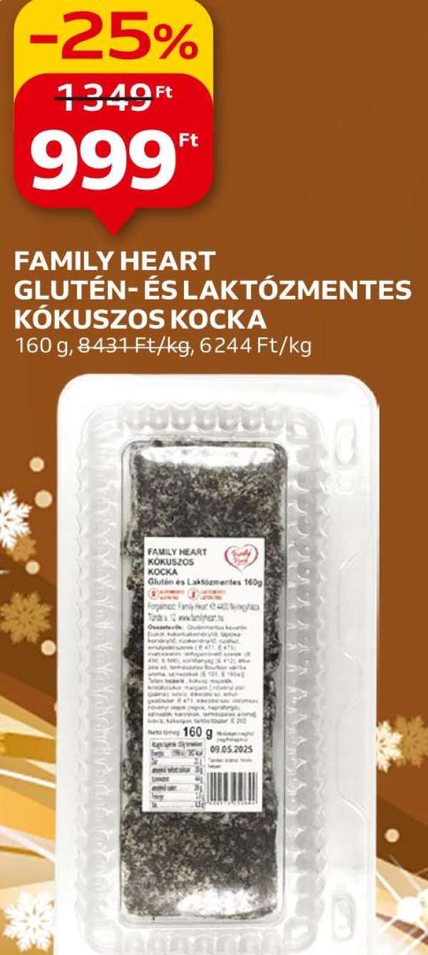 Family heart Glutén- és laktózmentes kókuszos kocka