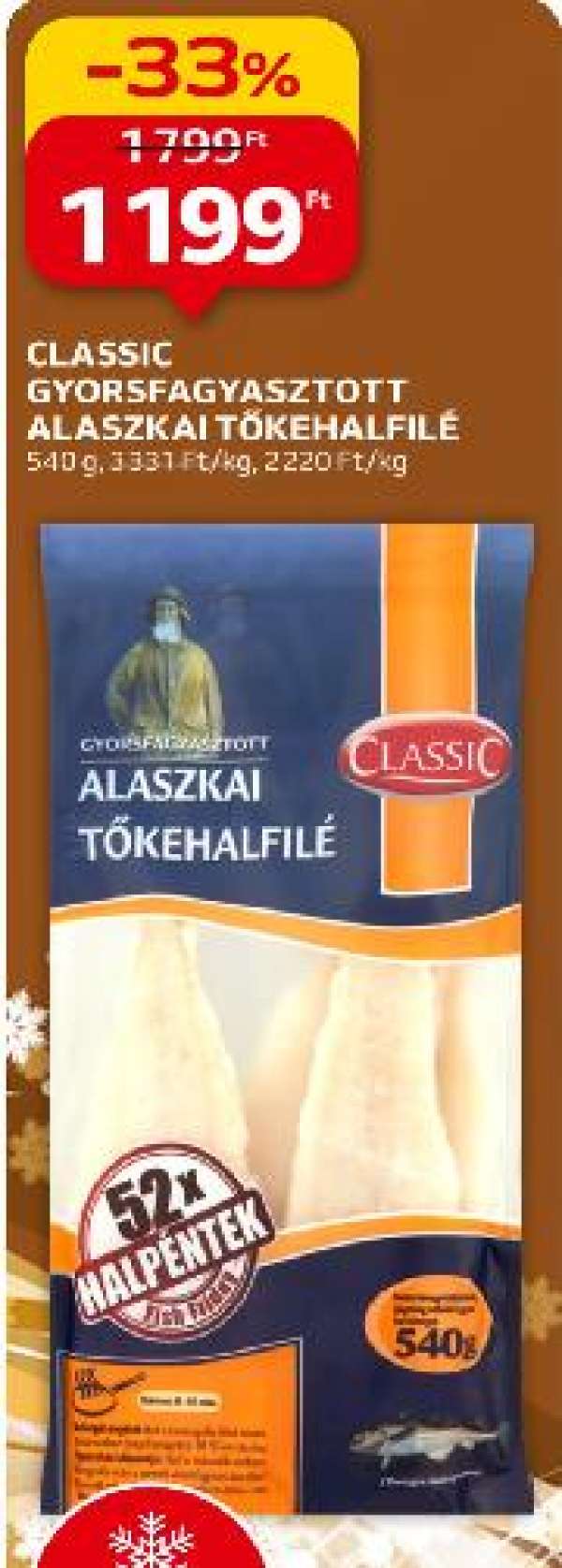 Classic Gyorsfagyasztott alaszkai tőkehalfilé