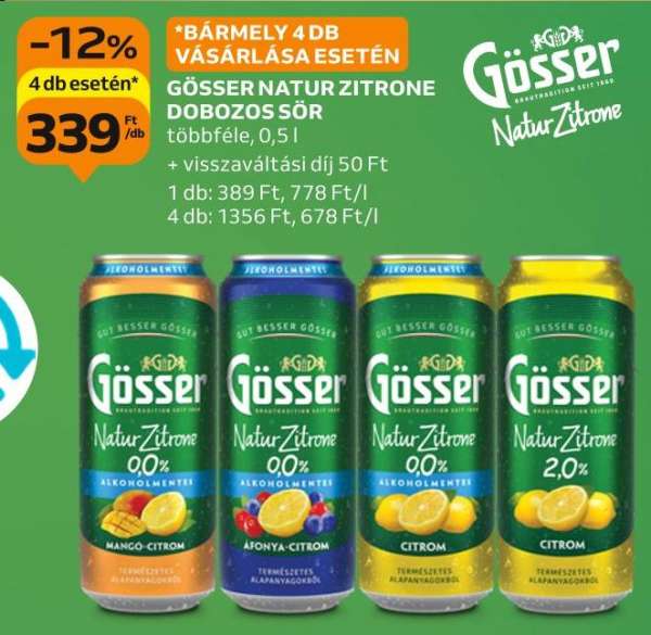 Gösser natur zitrone dobozos sör