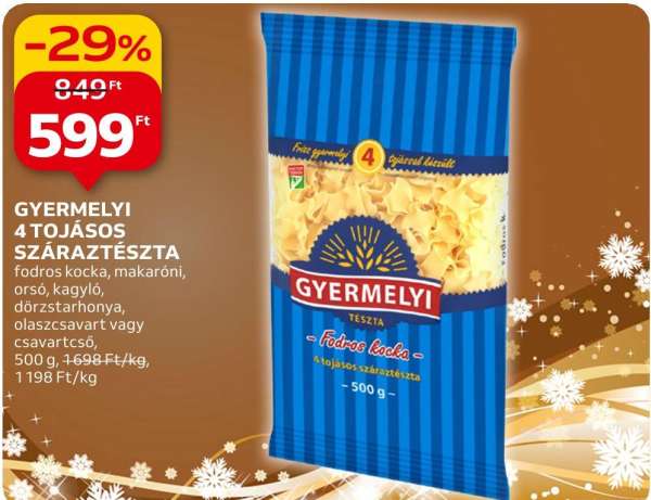 Gyermelyi 4 tojásos száraztészta