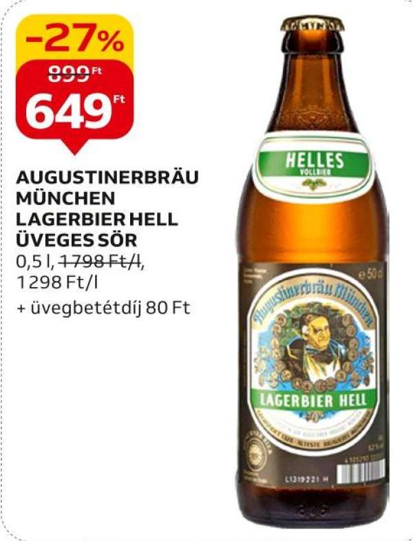 Augustinerbräu München lagerbier hell üveges sör