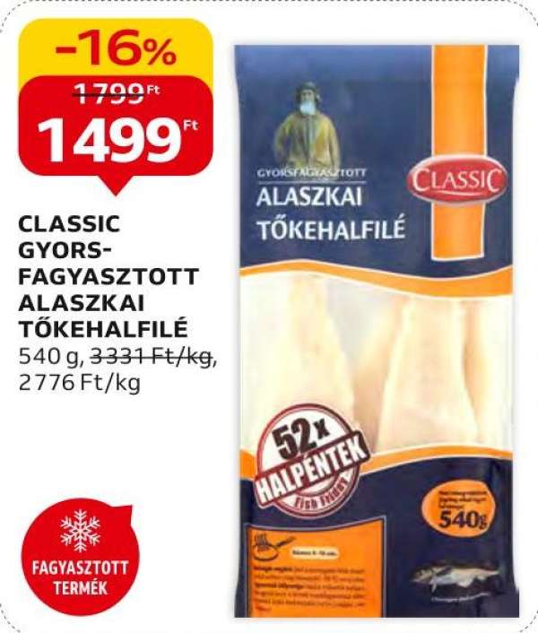 Classic gyorsfagyasztott alaszkai tőkehalfilé