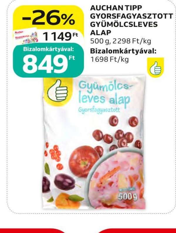 Auchan AUCHAN TIPP GYORSFAGYASZTOTT GYÜMÖLCSLEVES ALAP