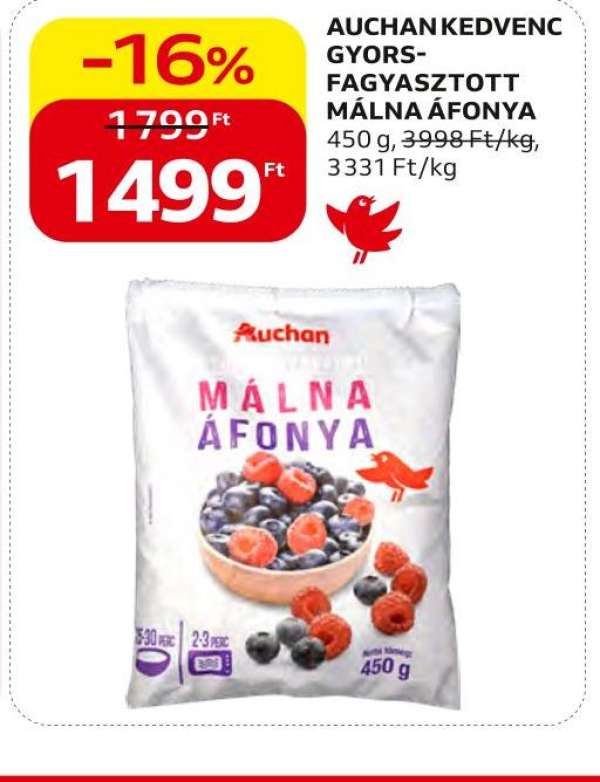 Auchan AUCHAN KEDVENC GYORSFAGYASZTOTT MÁLNA ÁFONYA