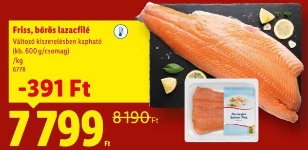 Friss, bőrös lazacfilé