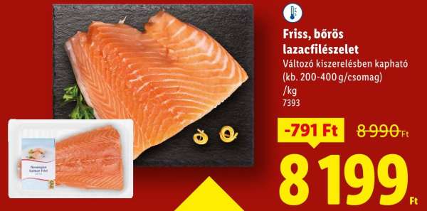 Friss, bőrös lazacfilé szelet