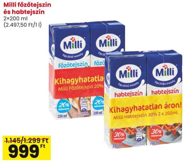 Milli főzőtejszín és habtejszín