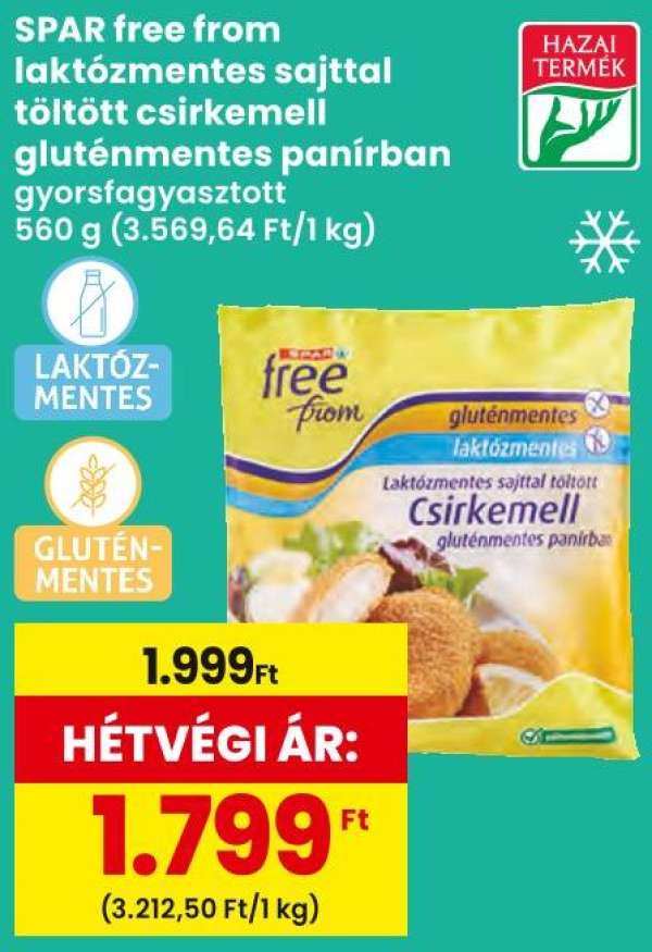 SPAR free from laktózmentes sajttal töltött csirkemell gluténmentes panírban