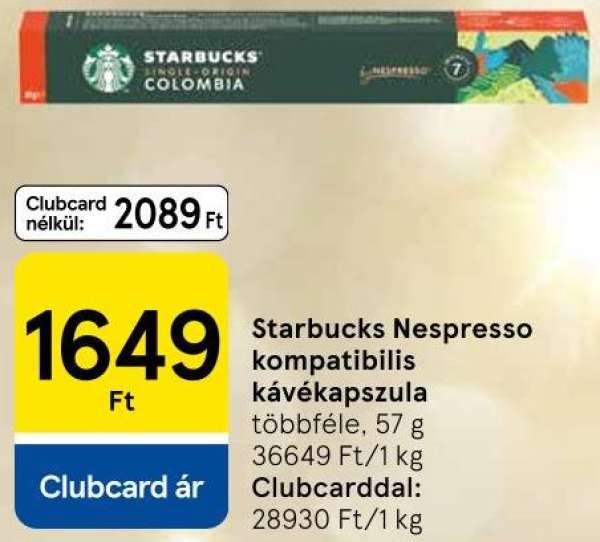 Starbucks Nespresso kompatibilis kávékapszula