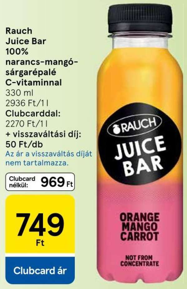 Rauch Juice Bar 100% narancs-mangó-sárgarépalé C-vitaminnal