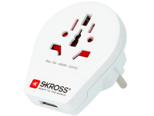 SKROSS WORLD TO EU csatlakozó átalakító, beépített USB töltővel (SKR WORLDTOEUUSB)