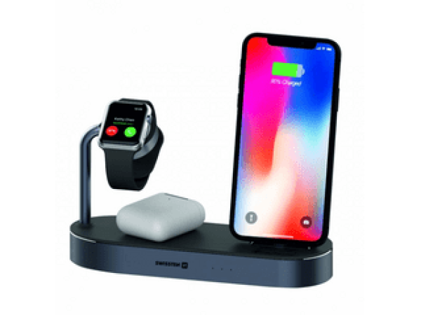 Swissten 4in1 vezeték nélküli MFI töltőállomás, 45W, iPhone, iWatch, Airpods/Pro (22055600)