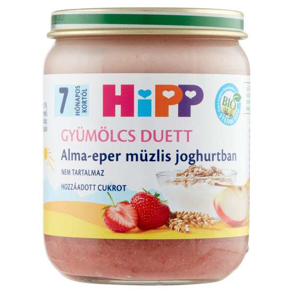 Hipp bio joghurt almával, eperrel és müzlivel 7 hónapos kortól - 160 g