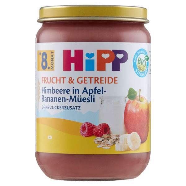 Hipp gyümölcspép 8 hónapos kortól alma-banán-málna müzlis joghurt - 190 g