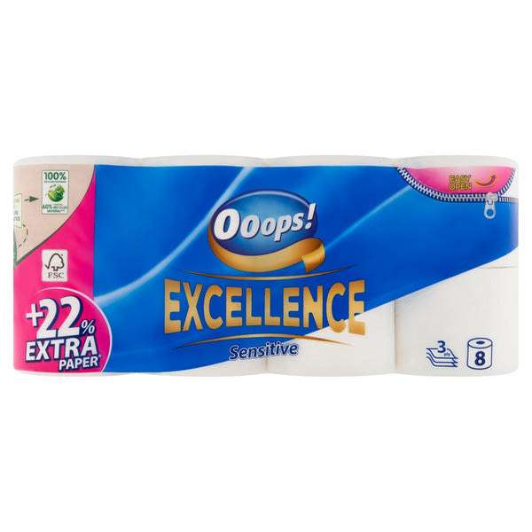 Ooops! Excellence Sensitive toalettpapír 3 réteg - 8 db
