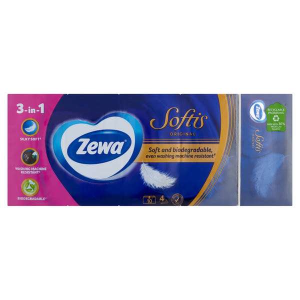 Zewa Softis papírzsebkendő, 4 rétegű 10x9 db - 90 db