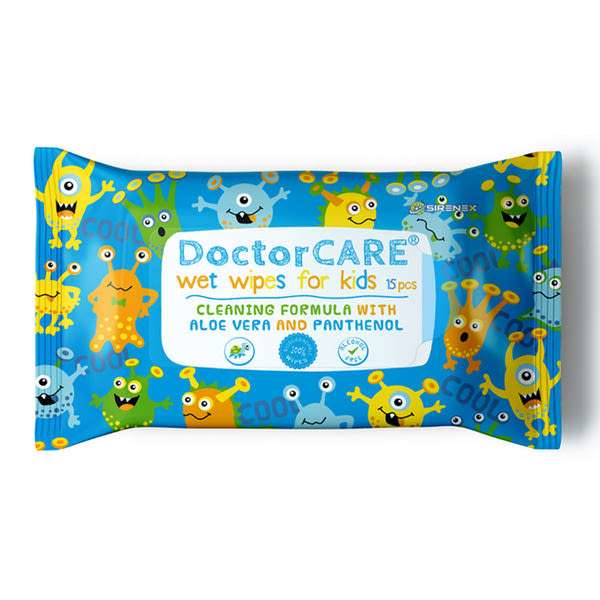 DoctorCare tisztító nedves törlőkendő gyermekeknek - 15 db