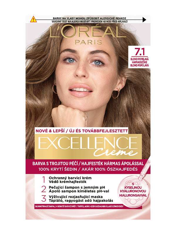 L'Oréal Paris Excellence krémes, tartós hajfesték 7.1 hamvasszőke - 1 db