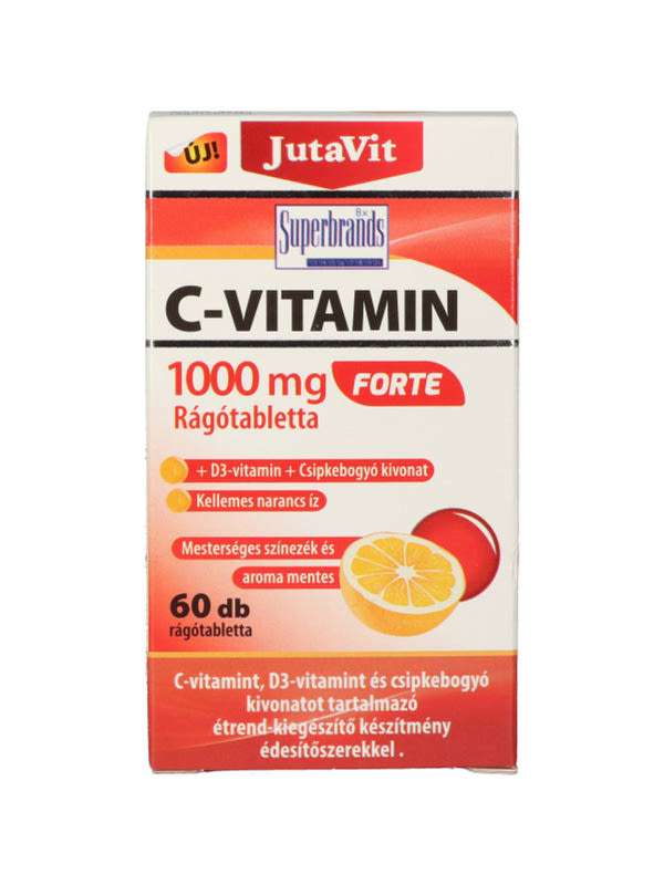 JutaVit C-vitamin Forte 1000mg+D3-vitamin rágótabletta csipkebogyó kivonattal - 60 db