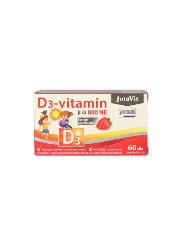 JutaVit D3-vitamin Kid 800NE rágótabletta gyerekeknek eper ízben - 60 db