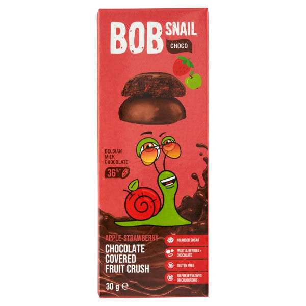 Bob Snail gyümölcs snack tejcsokoládé, alma, eper - 30 g