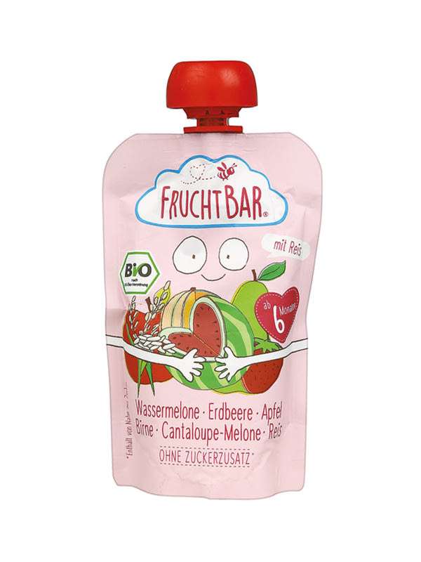 Fruchtbar Bio gyümölcspüré görögdinnye - eper - alma - körte - sárgadinnye - rizs 6 hónapos kortól - 100 g