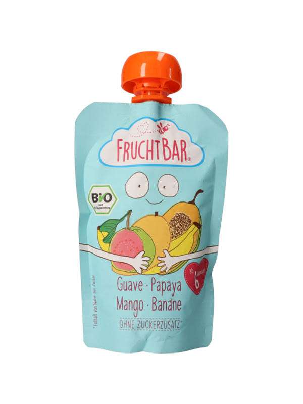 Fruchtbar Bio gyümölcspüré 6 hónapos kortól guava - papaya - mangó - banán - 100g