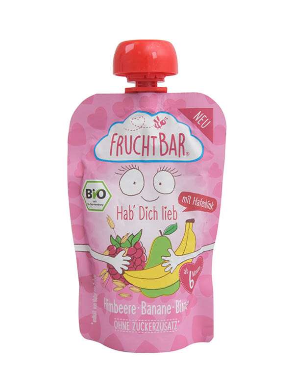 Fruchtbar bio gyümölcspüré málna, banán, körte 6 hónapos kortól - 100 g