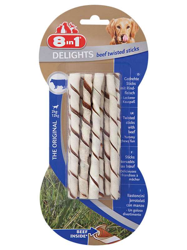 8 in 1 Delights marhahúsos csavart rudak kutyáknak, 10db - 55 g