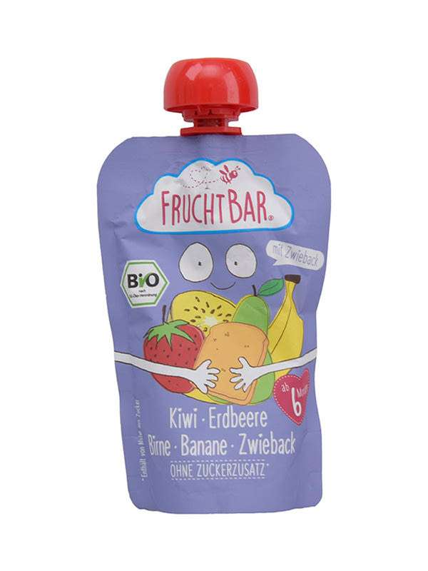 Fruchtbar Bio gyümölcspüré kiwi - eper - körte - banán 6 hónapos kortól - 100 g