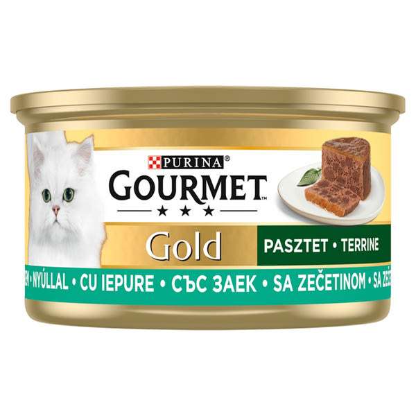 Gourmet Gold felnőtt teljes értékű konzerv macskáknak, darabok pástétomban nyúllal - 85 g