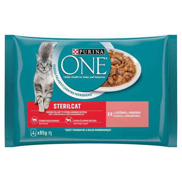 Purina One Sterilcat állateledel felnőtt macskáknak lazacvaé és sárgarépával 4x85 g - 340 g