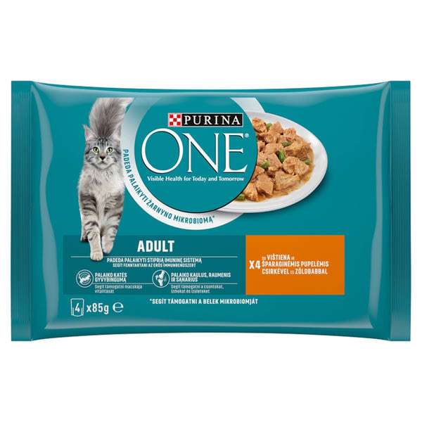 Purina One állateledel macskáknak csirkével és zöldbabbal 4x85 g - 340 g