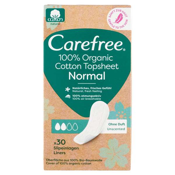 Carefree 100% Organic Cotton Topsheet Normal tisztasági betét illatmentes - 30 db