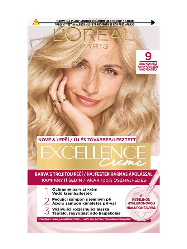 L'Oréal Paris Excellence krémes, tartós hajfesték 9 nagyon világos szőke - 1 db