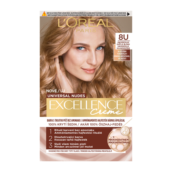 L'Oréal Paris Excellence Creme Universal Nudes krémhajfesték /8U világosszőke - 1 db